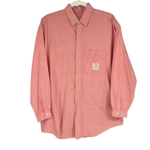 Vintage Calvin Klein Sport Dress Shirt Mens Medium Pink Cotton Embroidered Crest - Picture 1 of 6
